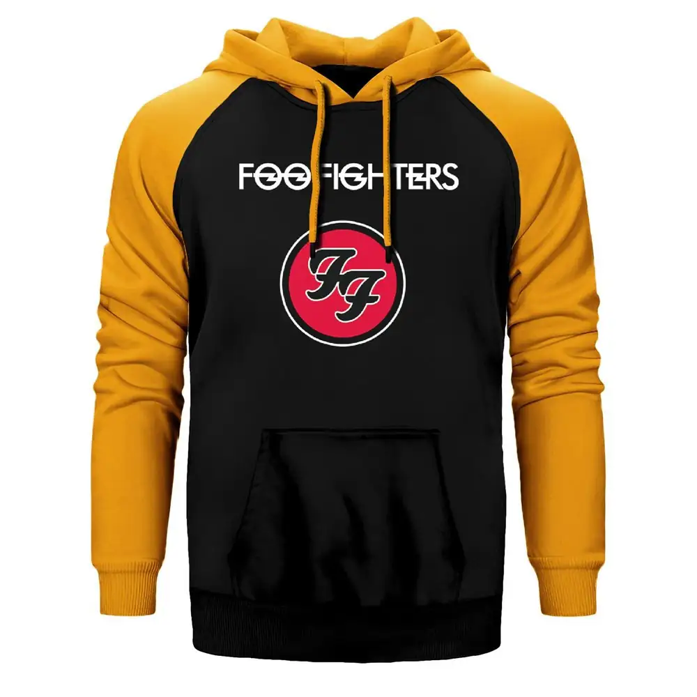 Foo Fighters - FF Logo Hoodie, Double Color Raglan Sleeve Yellow Sweatshirt