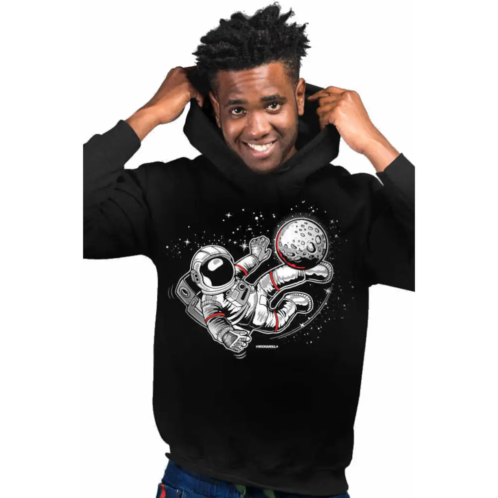 Footballer Astronaut Hoodie Men's Black Sweatshirt