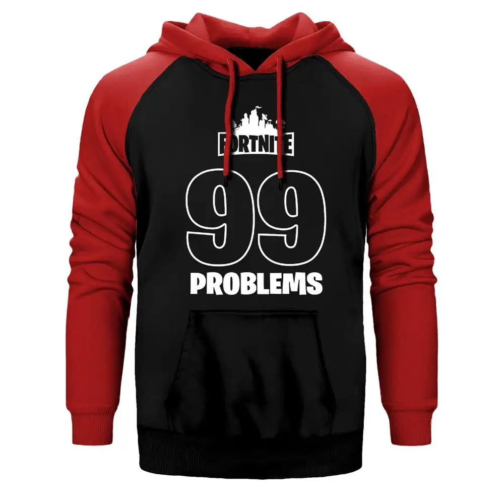 Fortnite 99 Problems Hoodie, Double Color Raglan Sleeve Red Sweatshirt