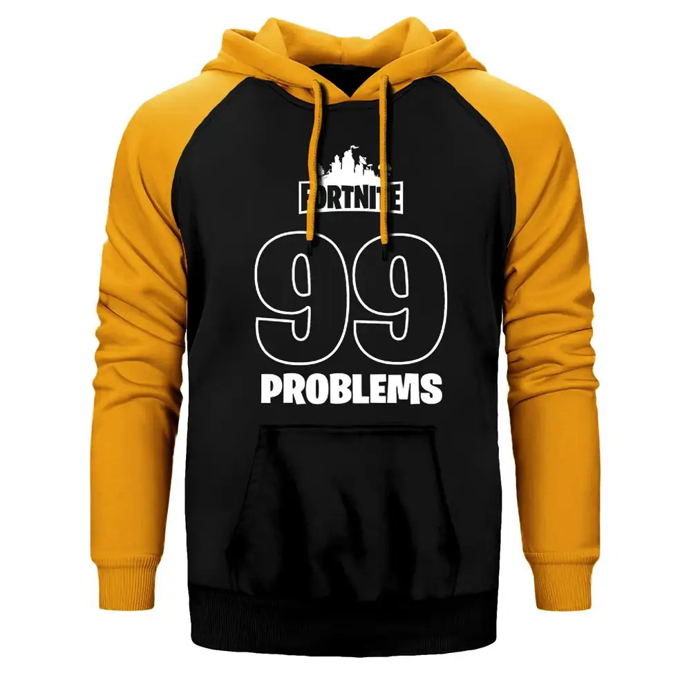 Fortnite 99 Problems Hoodie, Double Color Raglan Sleeve Yellow  Sweatshirt