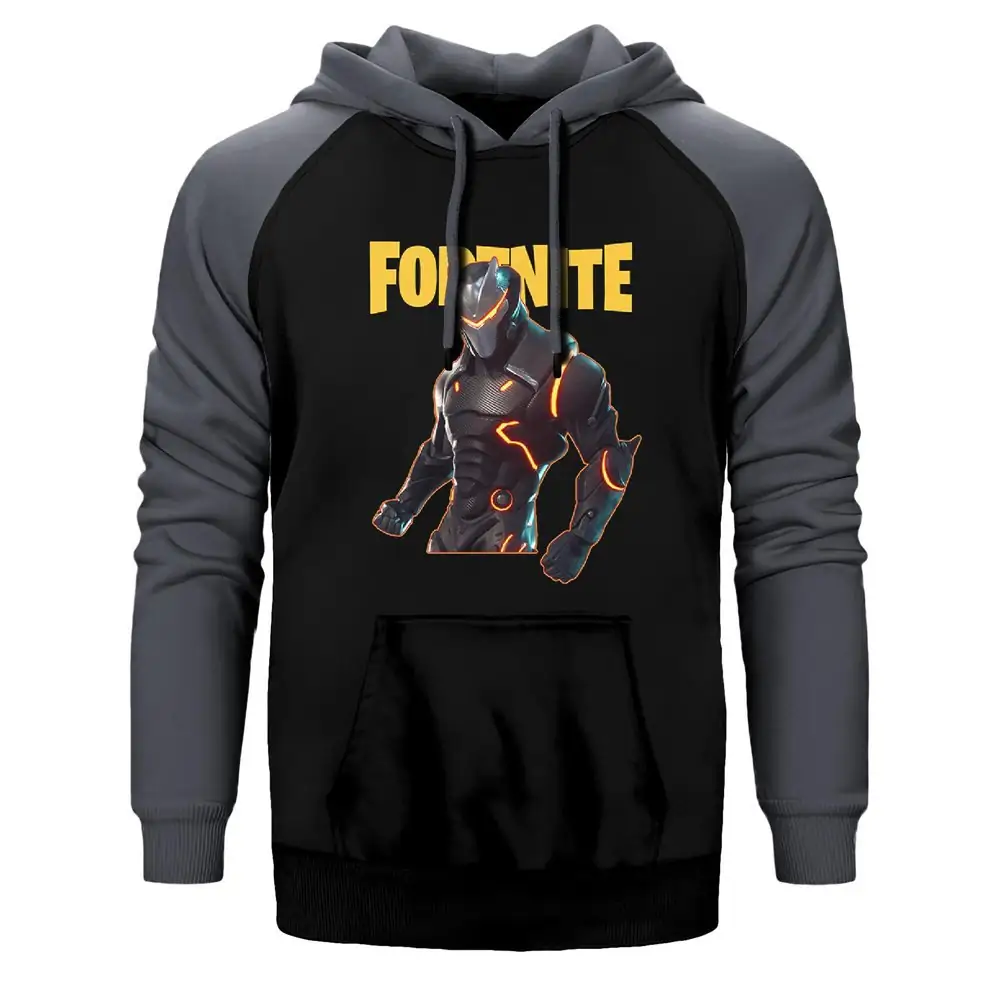 Fortnite Omega Skin Hoodie, Double Color Raglan Sleeve Gray Sweatshirt