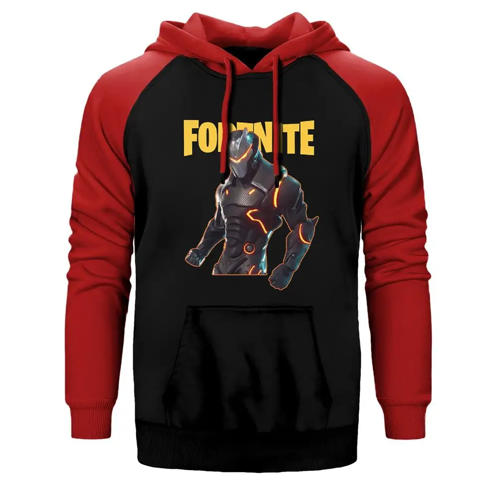 Fortnite Omega Skin Hoodie, Double Color Raglan Sleeve Red Sweatshirt