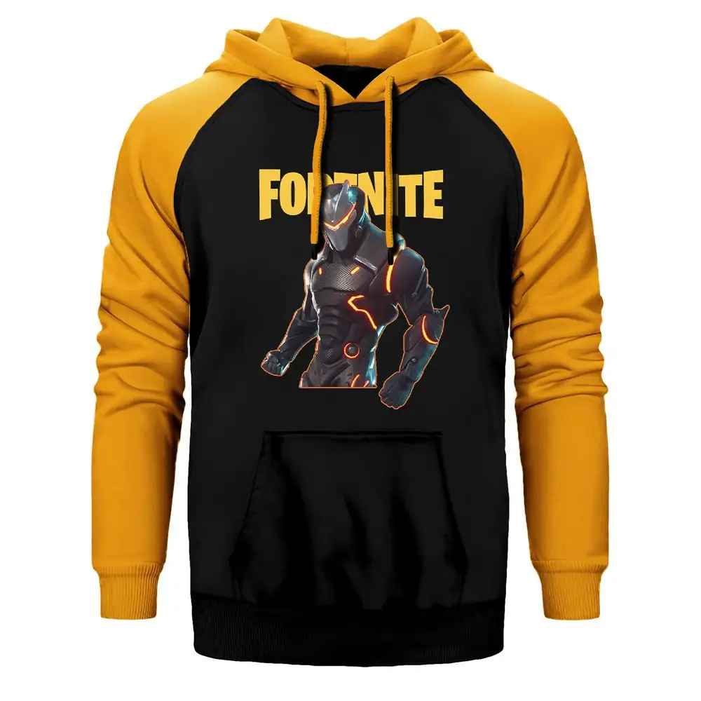 Fortnite Omega Skin Hoodie, Double Color Raglan Sleeve Yellow Sweatshirt