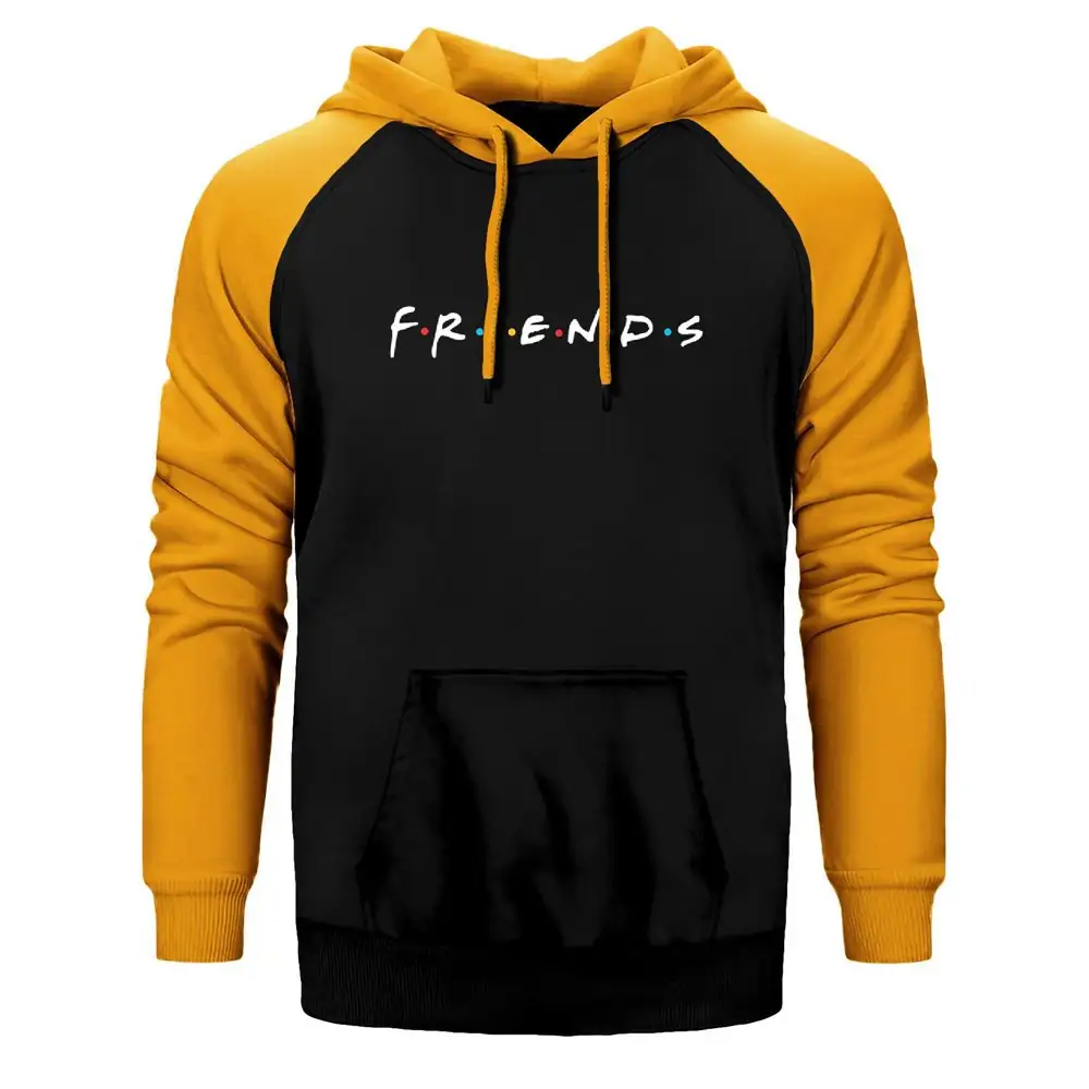 Friends Logo Hoodie, Double Color Raglan Sleeve Yellow Sweatshirt