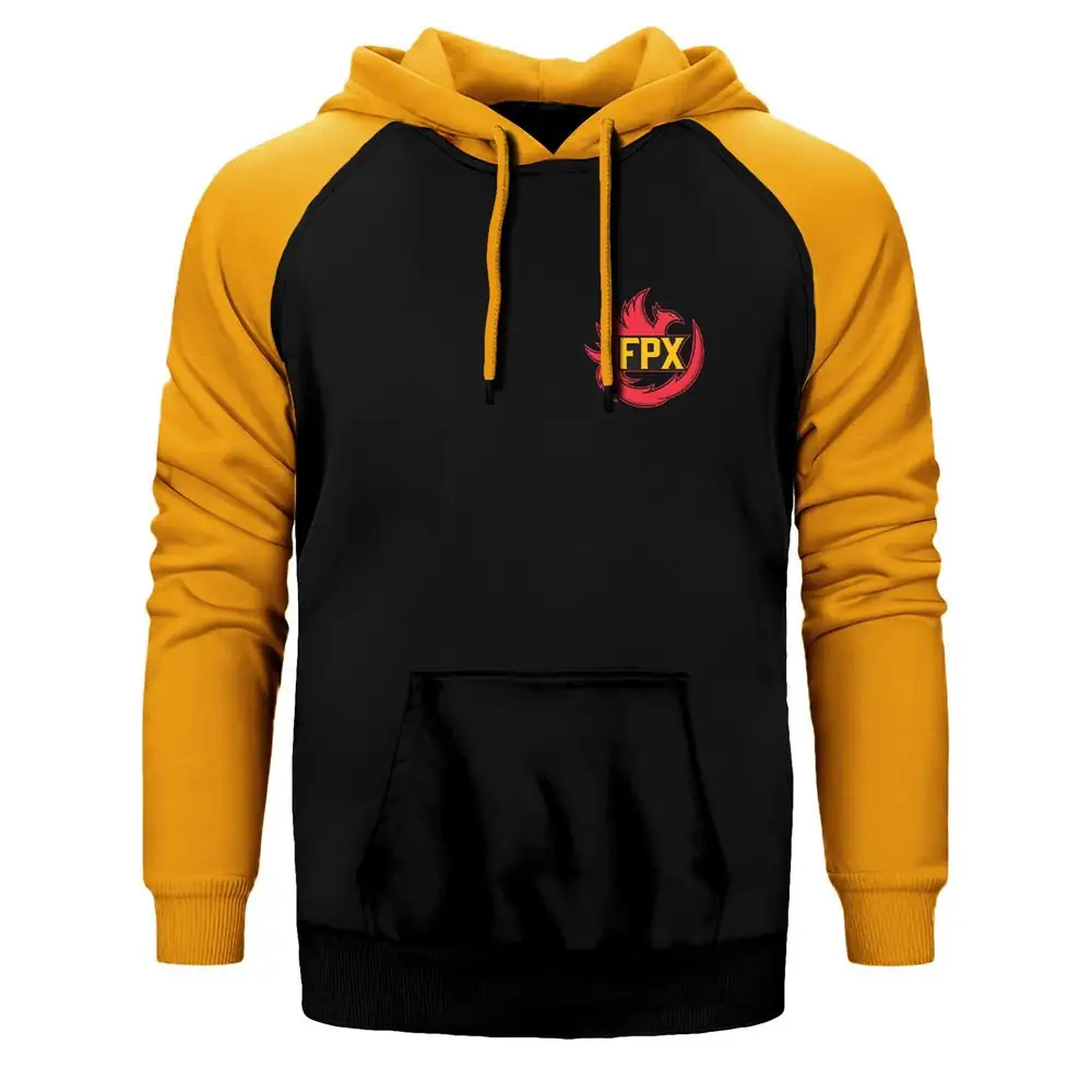 Funplus Phoenix Hoodie, Double Color Raglan Sleeve Yellow Sweatshirt