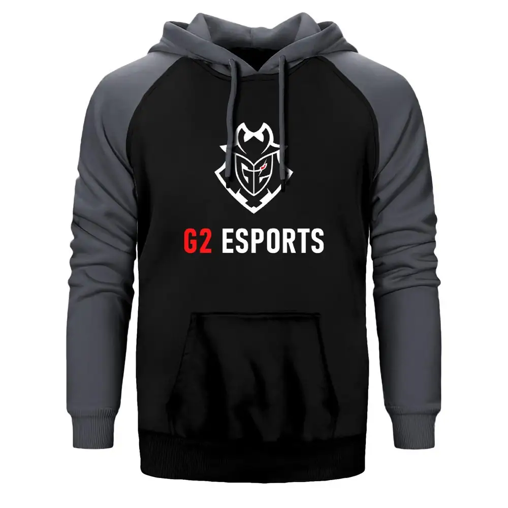 G2 Esports Hoodie, Double Color Raglan Sleeve Gray Sweatshirt