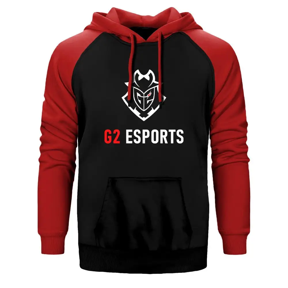 G2 Esports Hoodie, Double Color Raglan Sleeve Red Sweatshirt