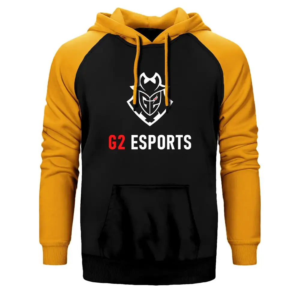G2 Esports Hoodie, Double Color Raglan Sleeve Yellow Sweatshirt