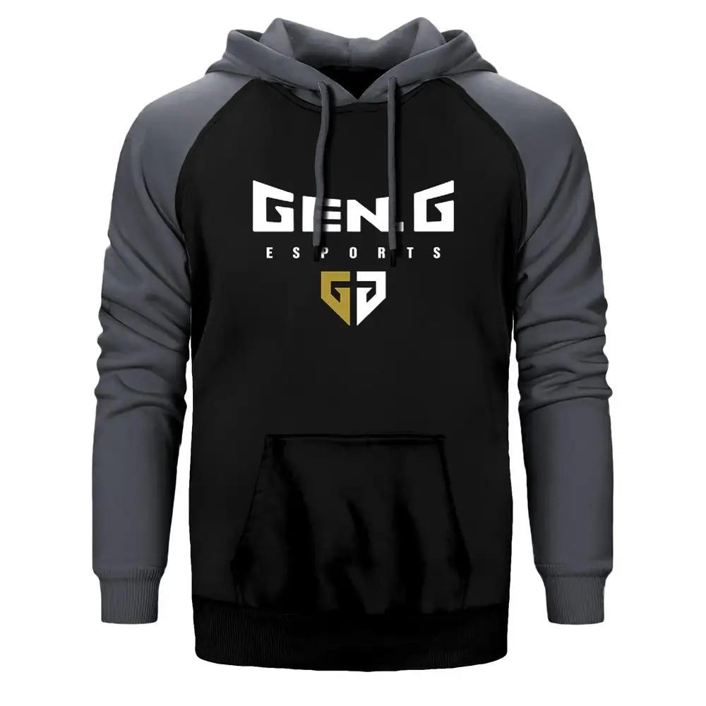 GEN.G Esports Small Hoodie, Double Color Raglan Sleeve Gray Sweatshirt