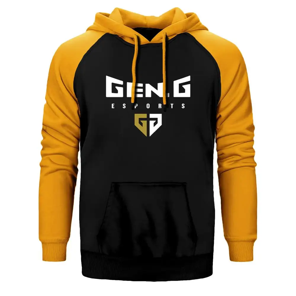 GEN.G Esports Small Hoodie, Double Color Raglan Sleeve Yellow Sweatshirt