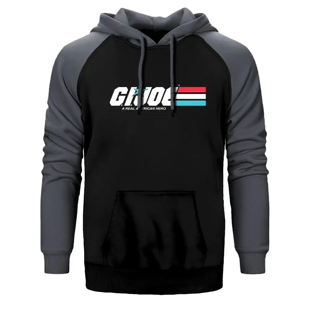 GI Joe Hoodie, Double Color Raglan Sleeve Gray Sweatshirt