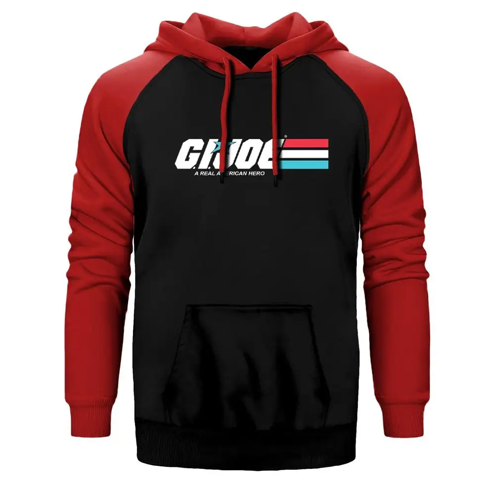 GI Joe Hoodie, Double Color Raglan Sleeve Red Sweatshirt