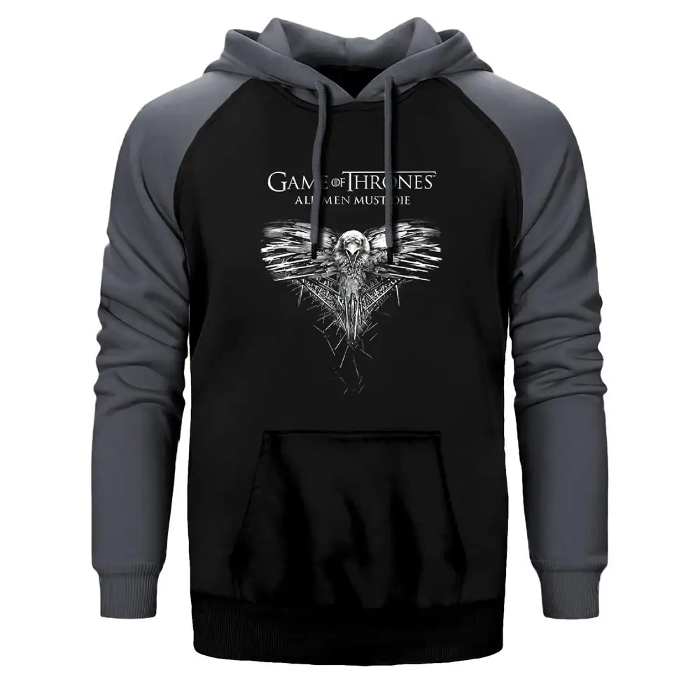 Game of Thrones All Men Must Die Hoodie, Double Color Raglan Sleeve Gray Sweatshirt