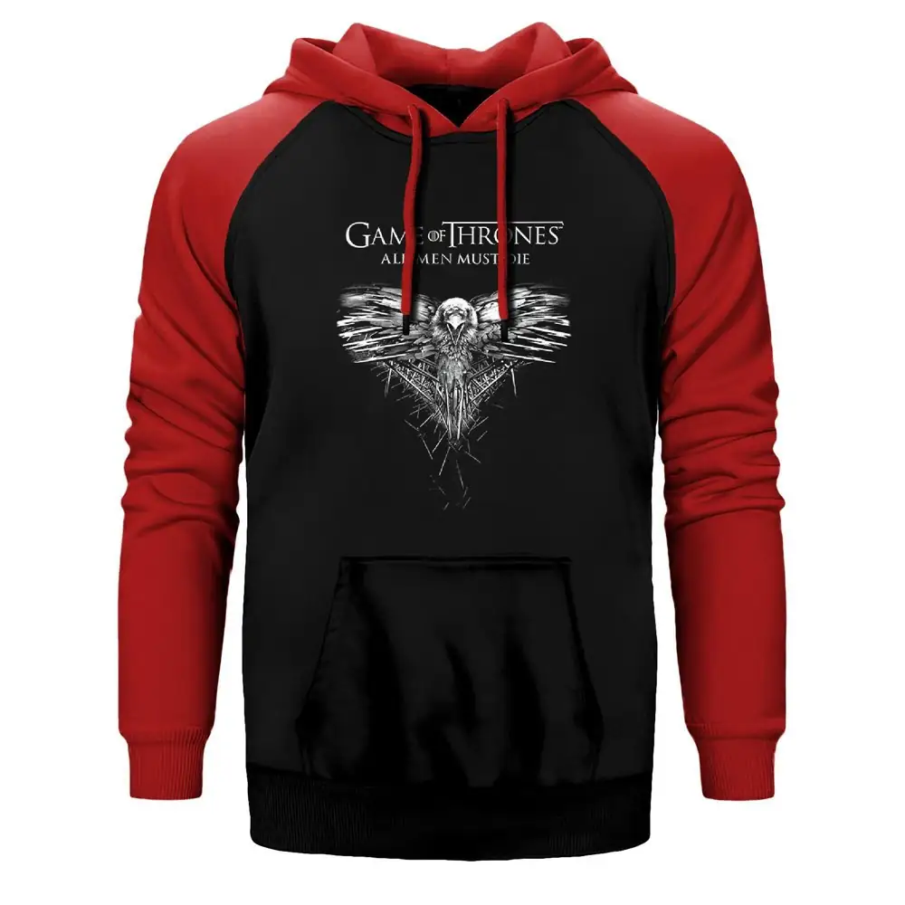 Game of Thrones All Men Must Die Hoodie, Double Color Raglan Sleeve Red Sweatshirt