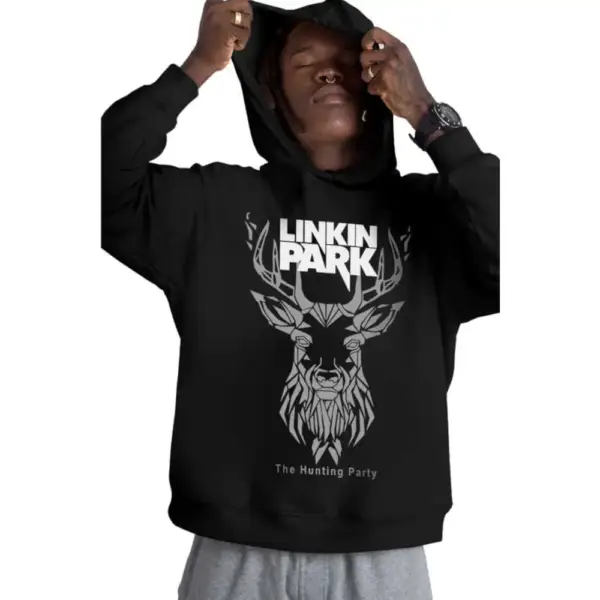 Geometric Deer Hoodie Thick Men's Black Sweatshirt