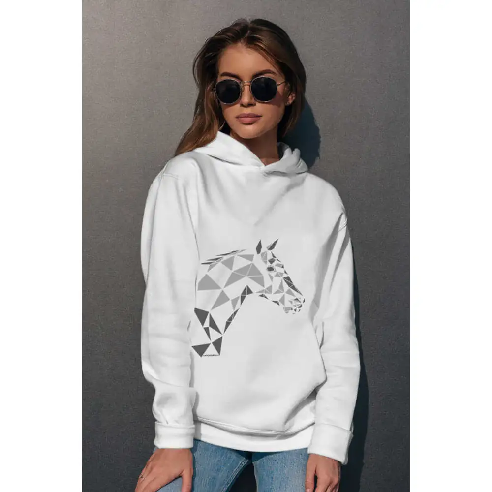Geometric Horse Women's Hodie Thick White Sweatshirt