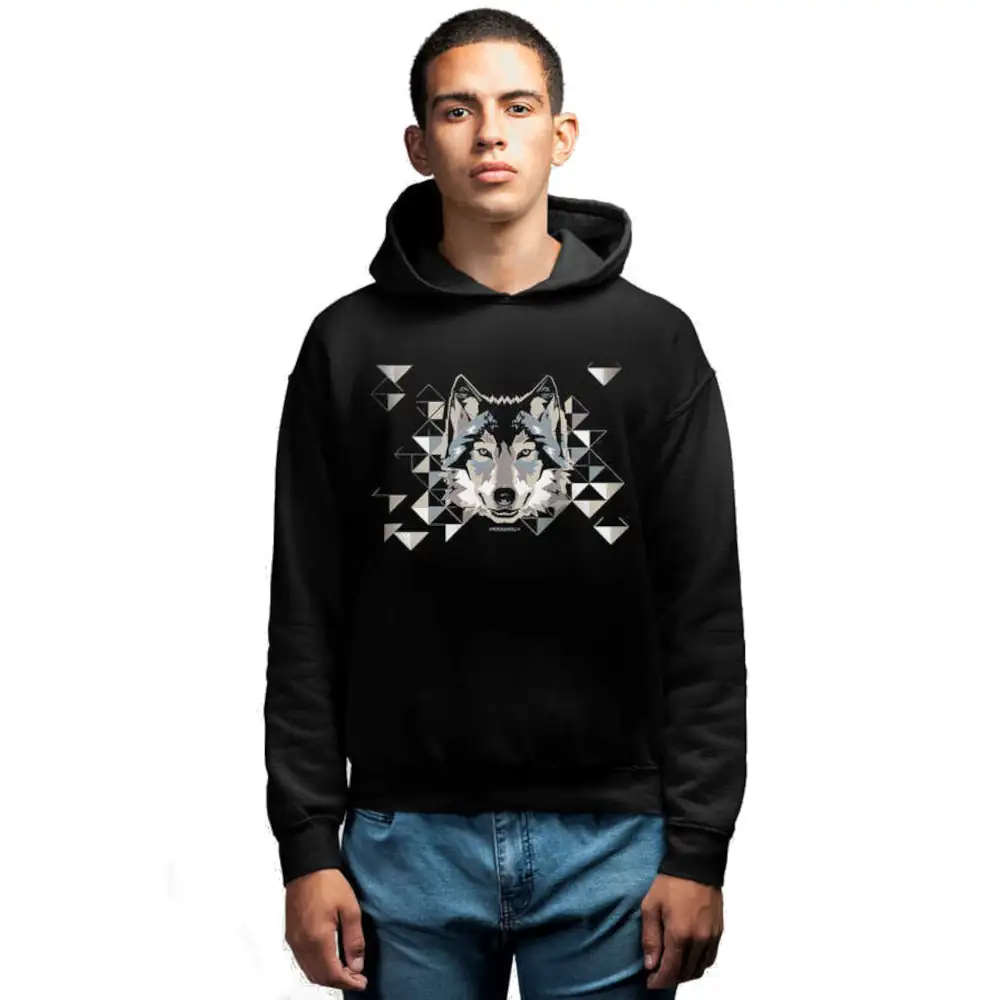 Geometric Wolf Hoodie Men's Black Sweatshirt