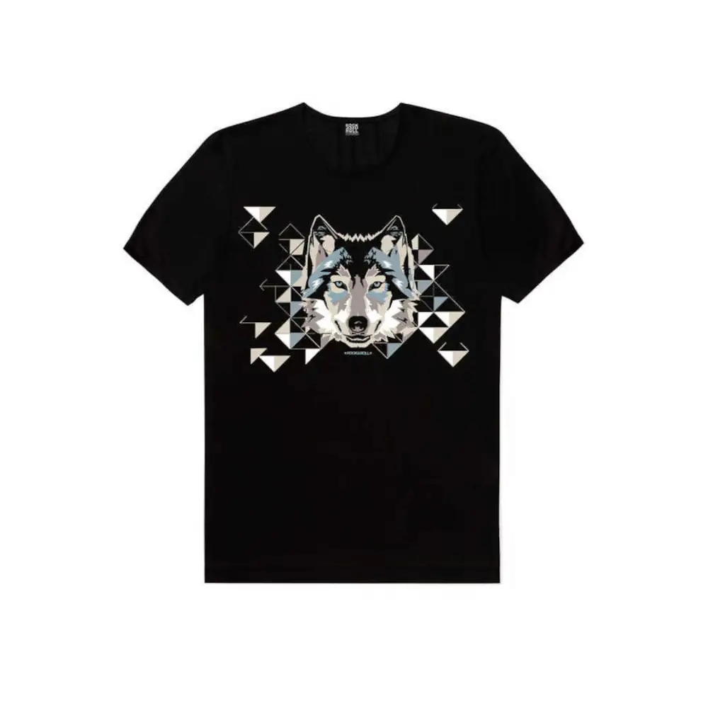 Geometric Wolf Short Sleeve Men's Black T-shirt