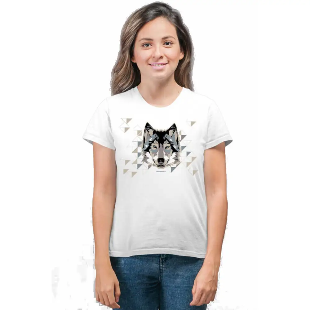 Geometric Wolf Short Sleeve Women's White T-shirt