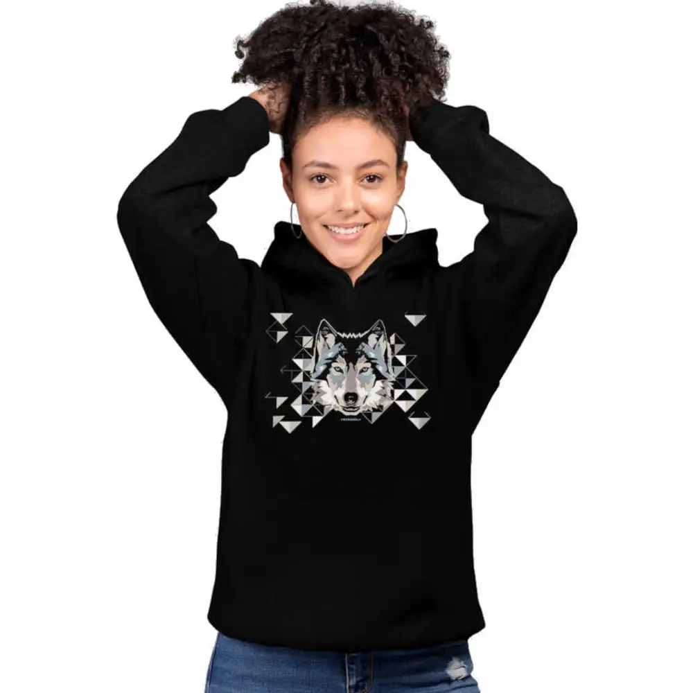Geometric Wolf Women's Hodie Thick Black Sweatshirt
