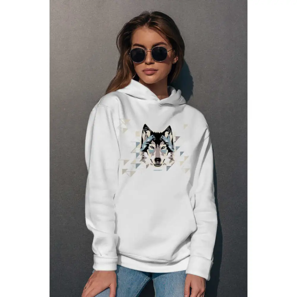 Geometric Wolf Women's Thick White Sweatshirt