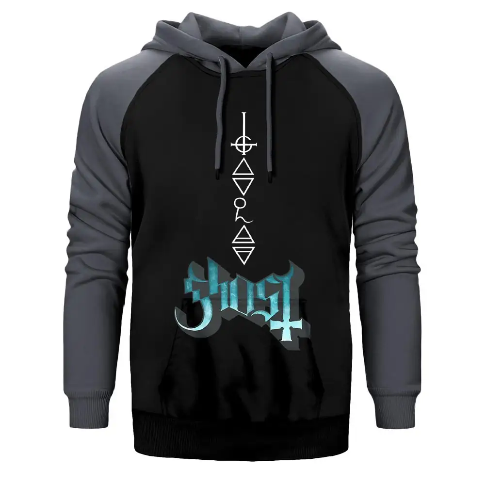 Ghost Rivals Hoodie, Double Color Raglan Sleeve Gray Sweatshirt