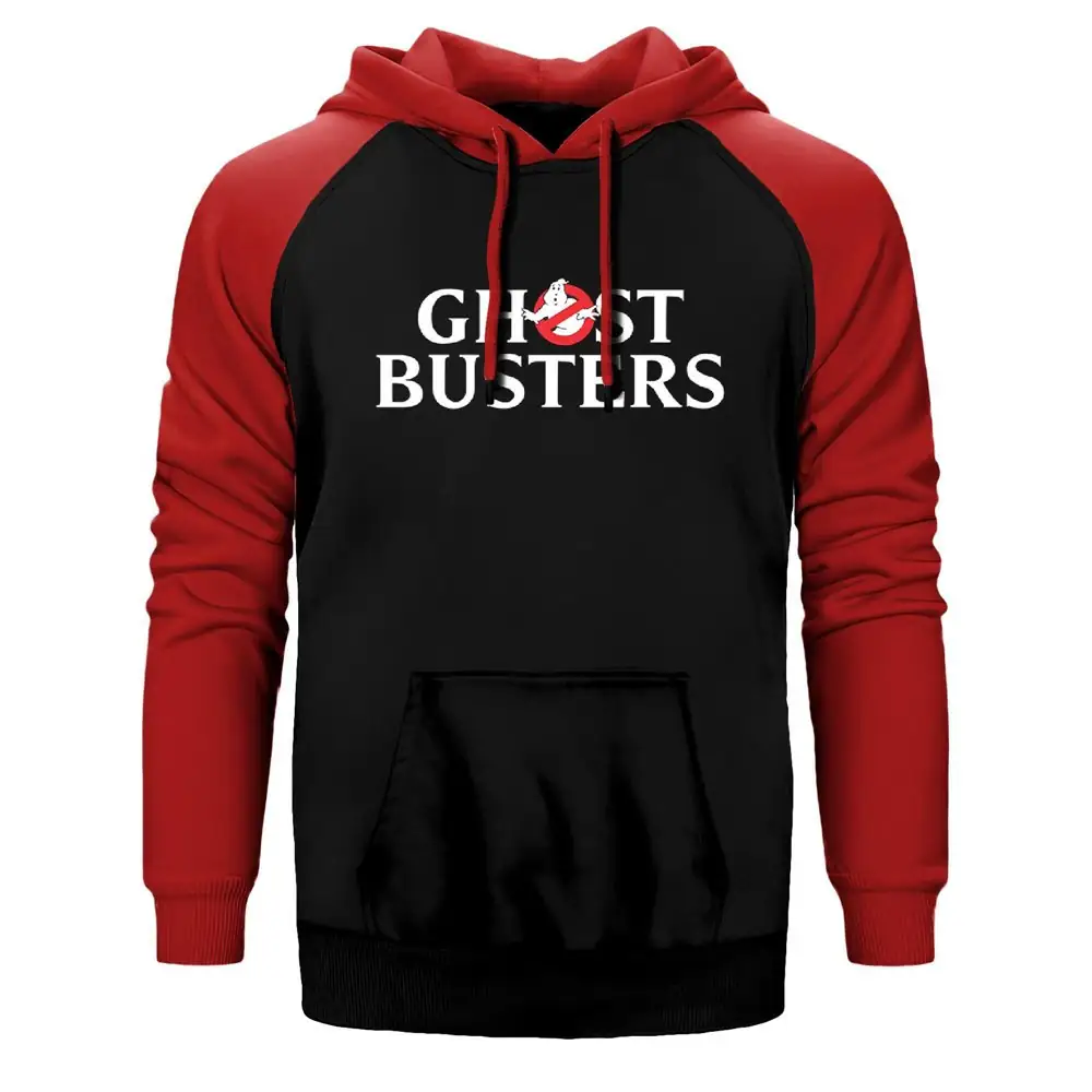 Ghostbusters Hoodie, Double Color Raglan Sleeve Red Sweatshirt