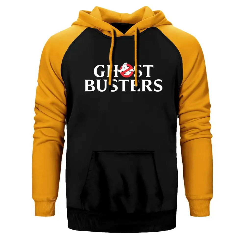 Ghostbusters Hoodie, Double Color Raglan Sleeve Yellow Sweatshirt