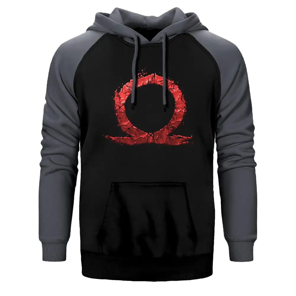 God Of War Bloody Hoodie, Double Color Raglan Sleeve Gray Sweatshirt