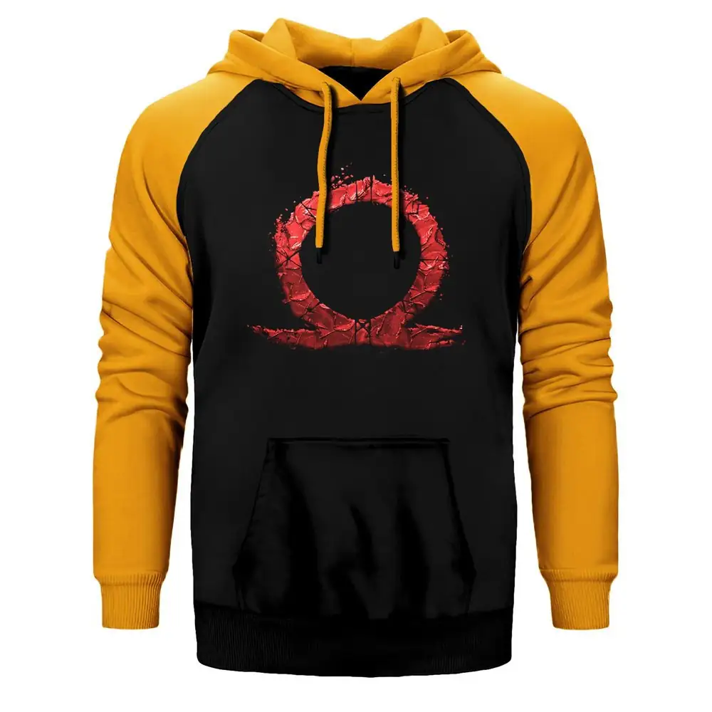 God Of War Bloody Hoodie, Double Color Raglan Sleeve Yellow Sweatshirt