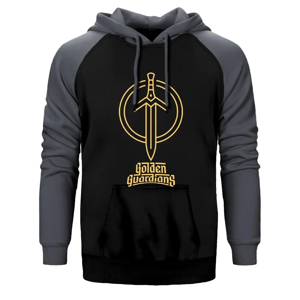 Golden Guardians Hoodie, Double Color Raglan Sleeve Gray Sweatshirt