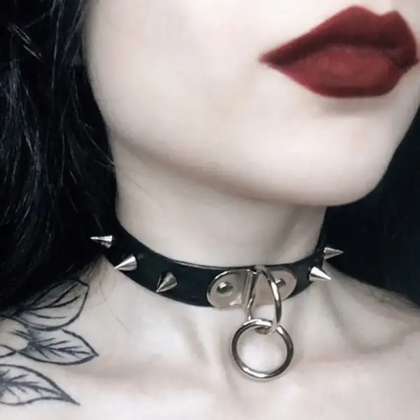 Gothic Punk Spiked Ring Faux Leather Collar Necklace Choker - Image 2
