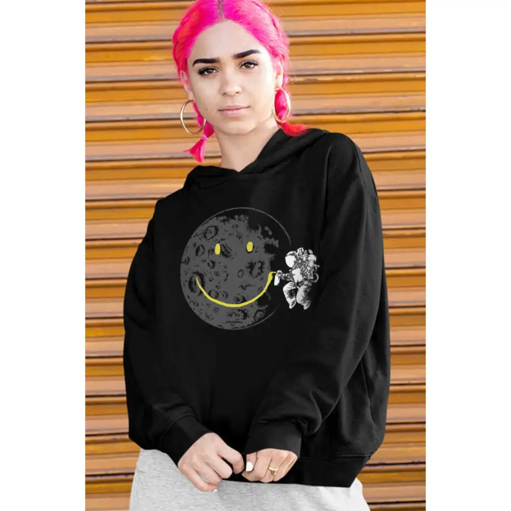 Graffiti Astronaut Hoodie Thick Oversize Women's Black Sweatshirt