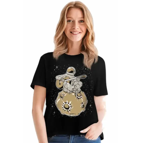 Guitarist Astronaut Short Sleeve Women's Black T-shirt