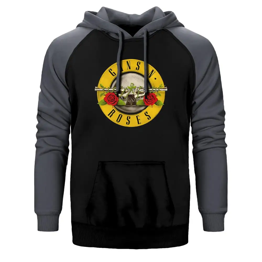 Guns n Roses Hoodie, Double Color Raglan Sleeve Gray Sweatshirt