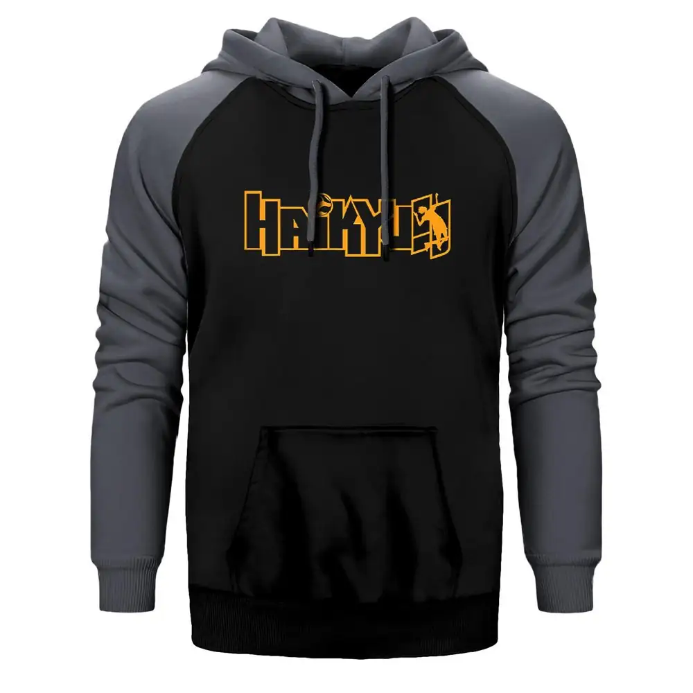 Haikyuu Hoodie, Double Color Raglan Sleeve Gray Sweatshirt
