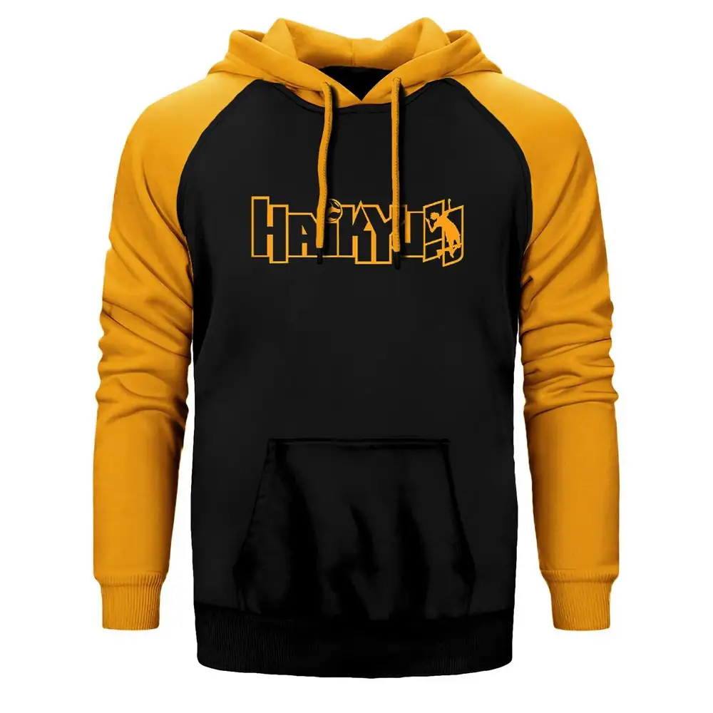 Haikyuu Hoodie, Double Color Raglan Sleeve Yellow Sweatshirt