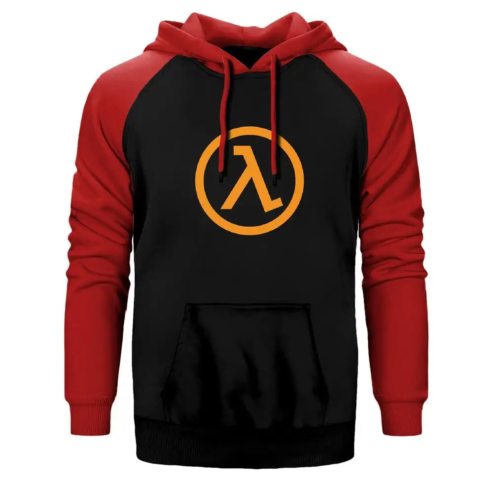 Half Life Logo Hoodie, Double Color Raglan Sleeve Red Sweatshirt