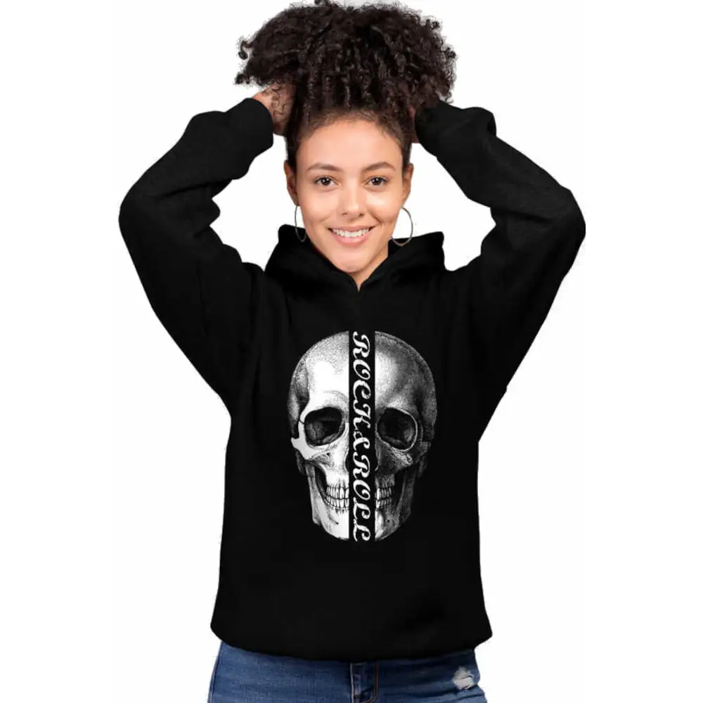 Half Skull Hoodie Thick  Women's Black Sweatshirt