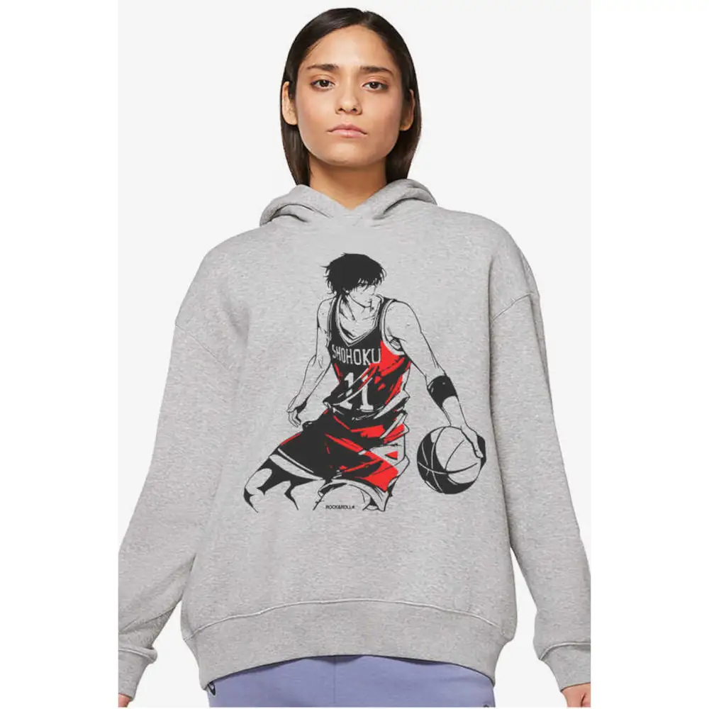 Handsome Basketman Hoodie Thick Oversize Women's Gray Sweatshirt