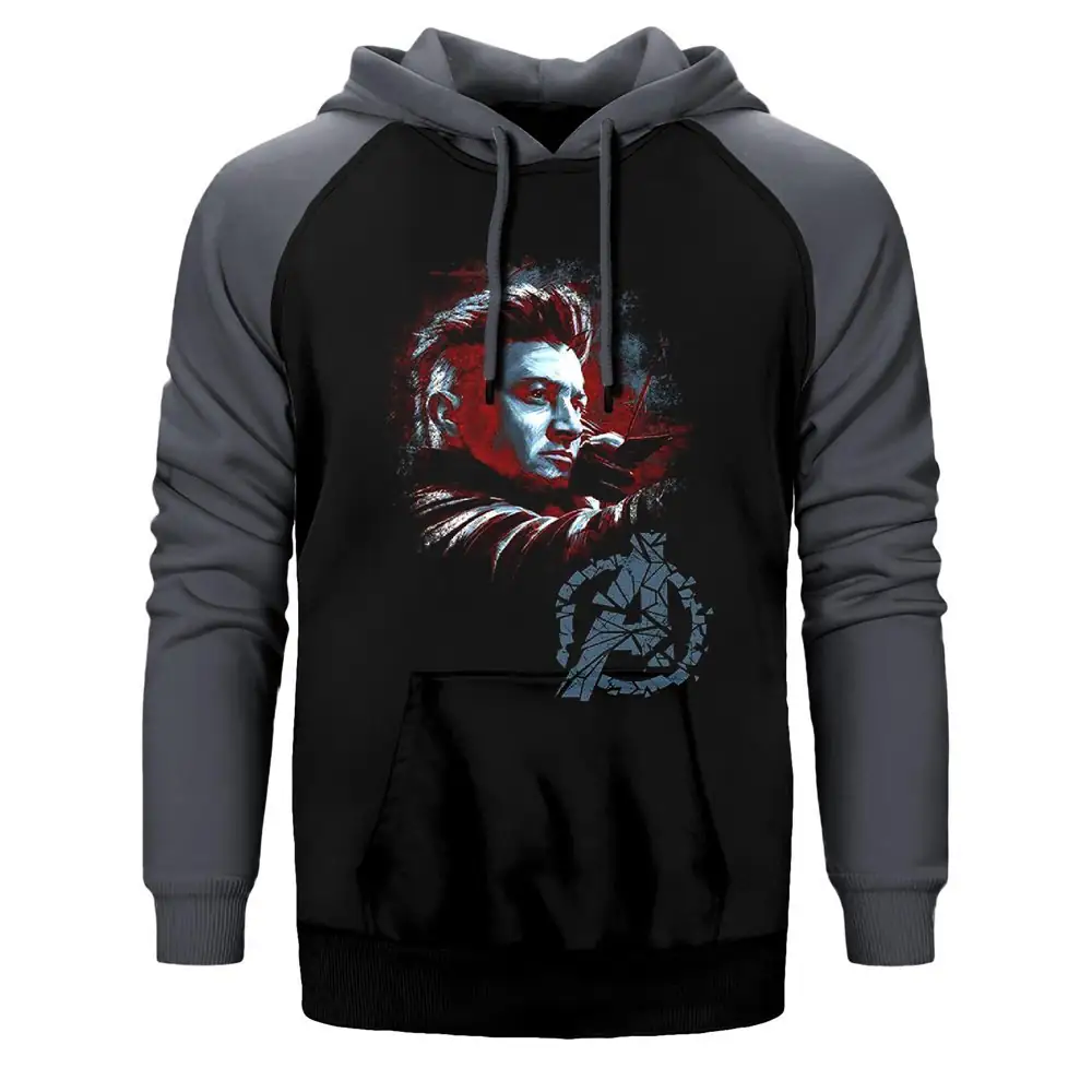 Hawkeye Hoodie, Double Color Raglan Sleeve Gray Sweatshirt