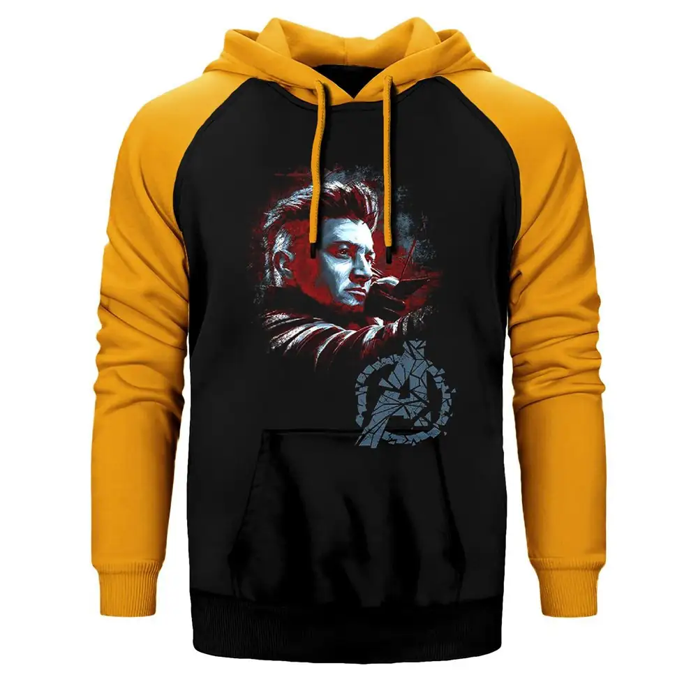 Hawkeye Hoodie, Double Color Raglan Sleeve Yellow Sweatshirt