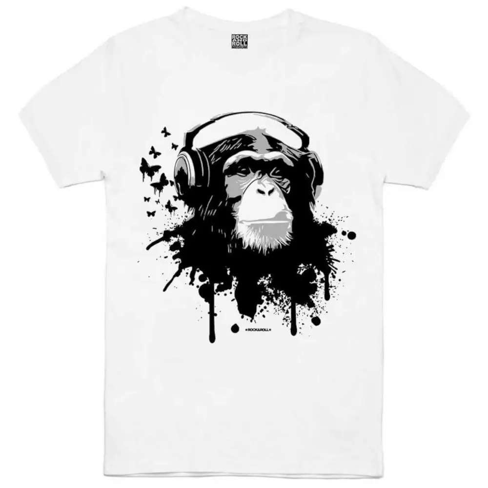 Headphones Monkey Short Sleeve Men's White T-shirt