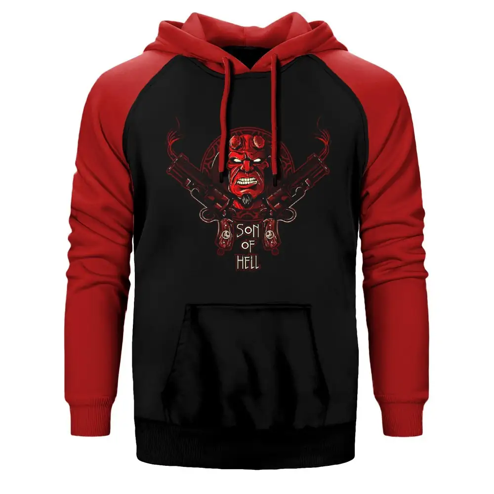 Hellboy Sons of Hell Hoodie, Double Color Raglan Sleeve Red Sweatshirt
