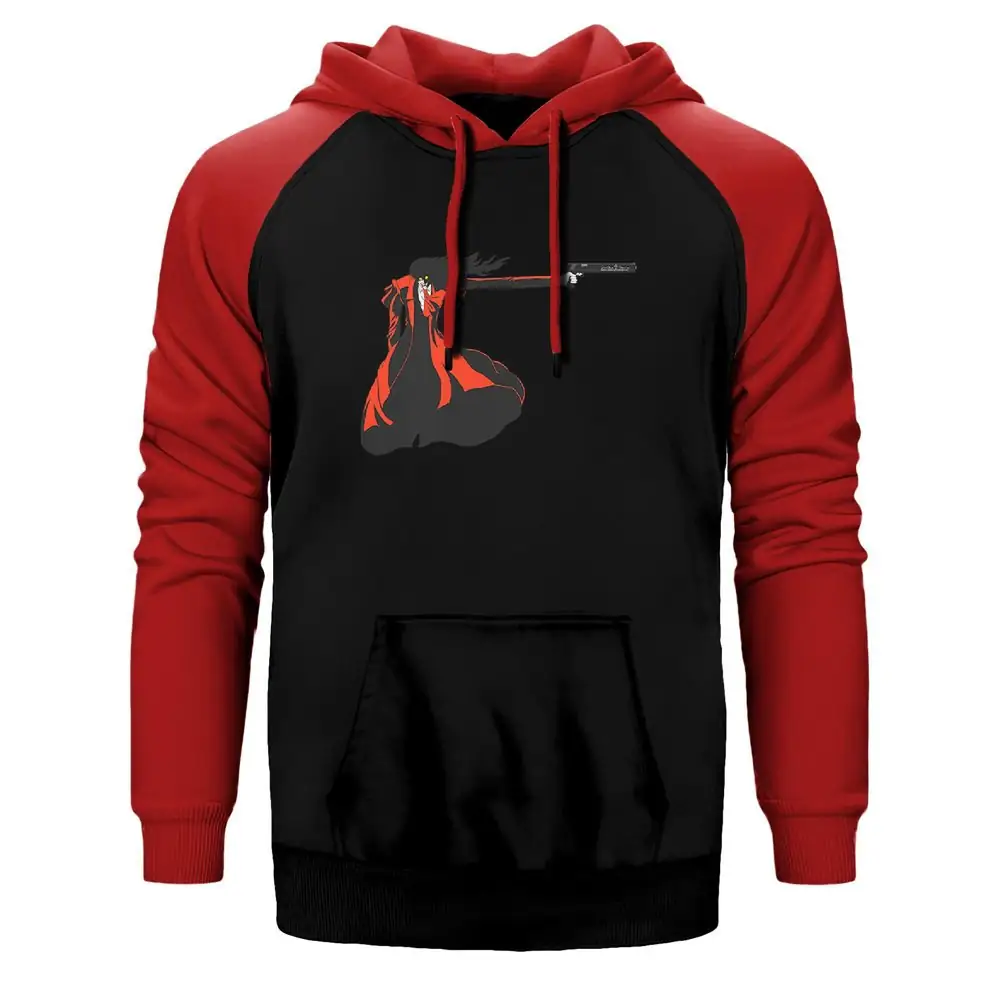 Hellsing Ultimate Gun Hoodie, Double Color Raglan Sleeve Red Sweatshirt
