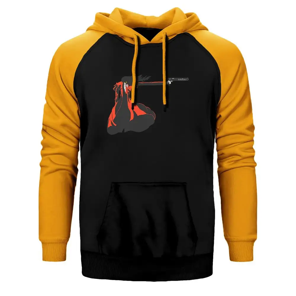 Hellsing Ultimate Gun Hoodie, Double Color Raglan Sleeve Yellow Sweatshirt
