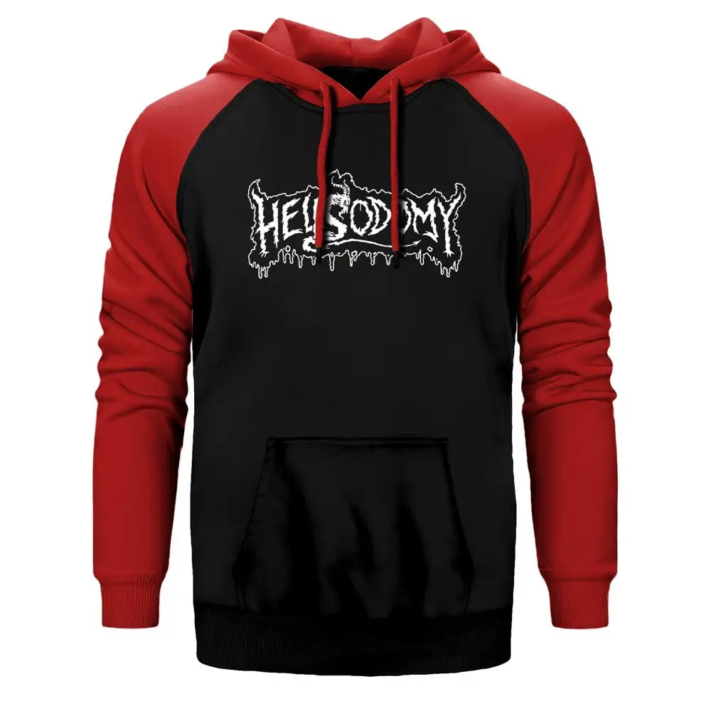 Hellsodomy Hoodie, Double Color Raglan Sleeve Red Sweatshirt