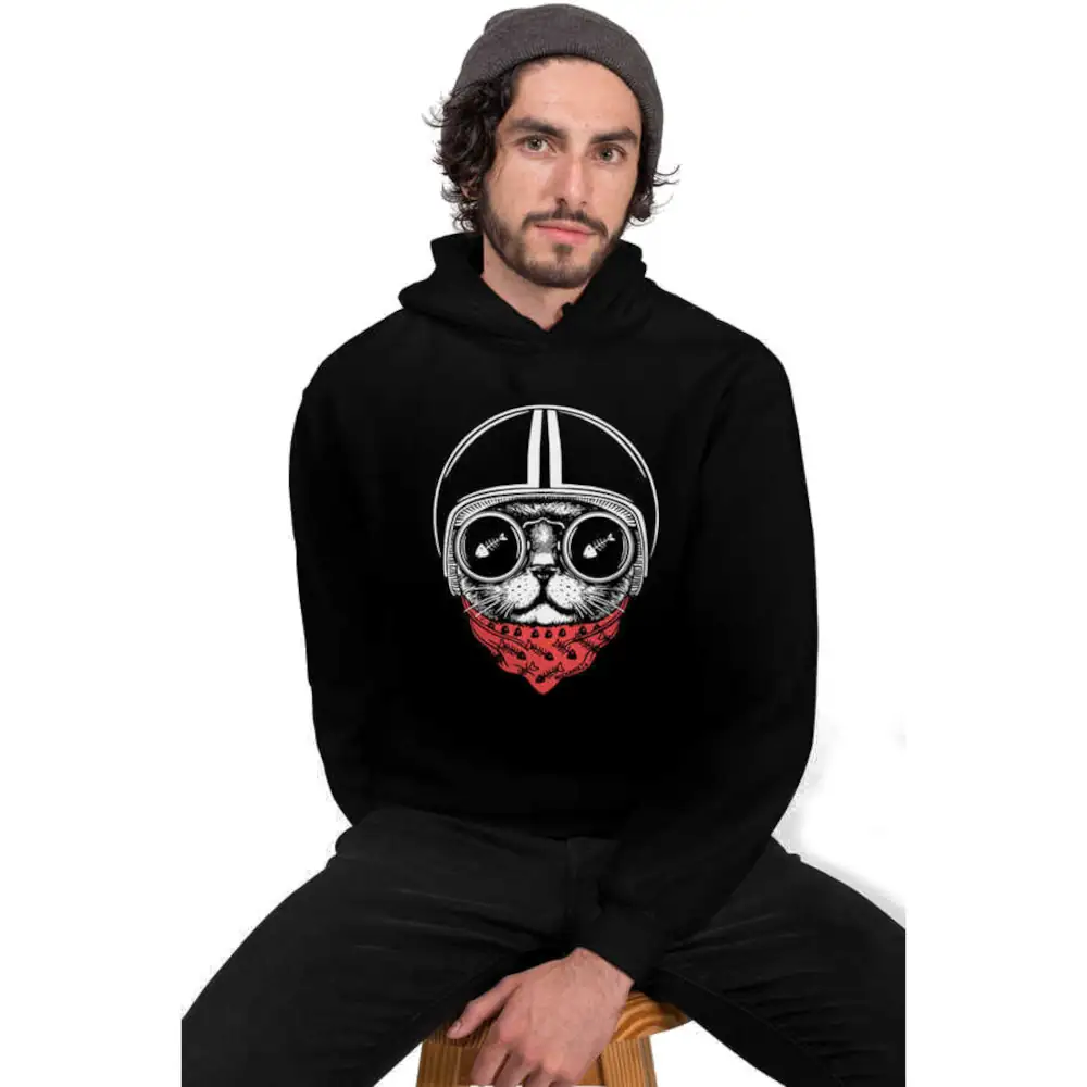 Helmet Cat Hooded Men's Black Sweatshirt