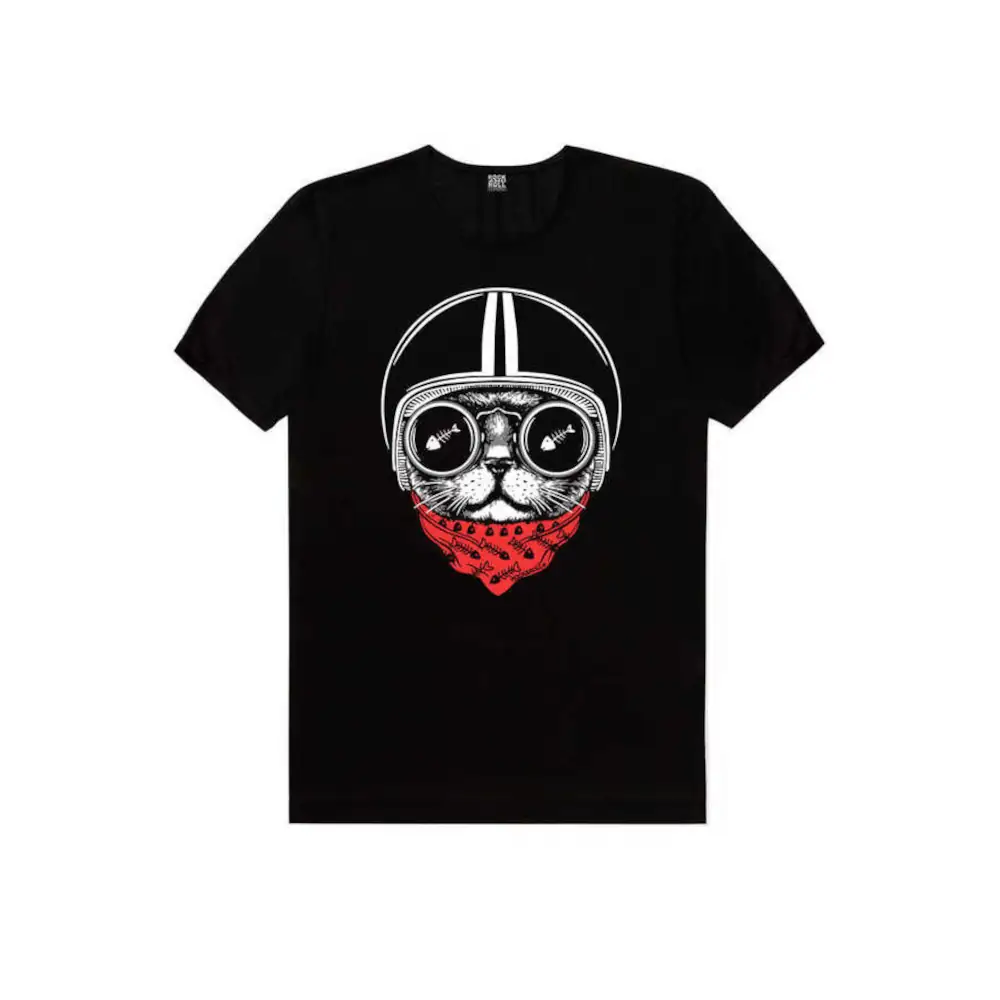 Helmet Cat Short Sleeve Men's Black T-shirt