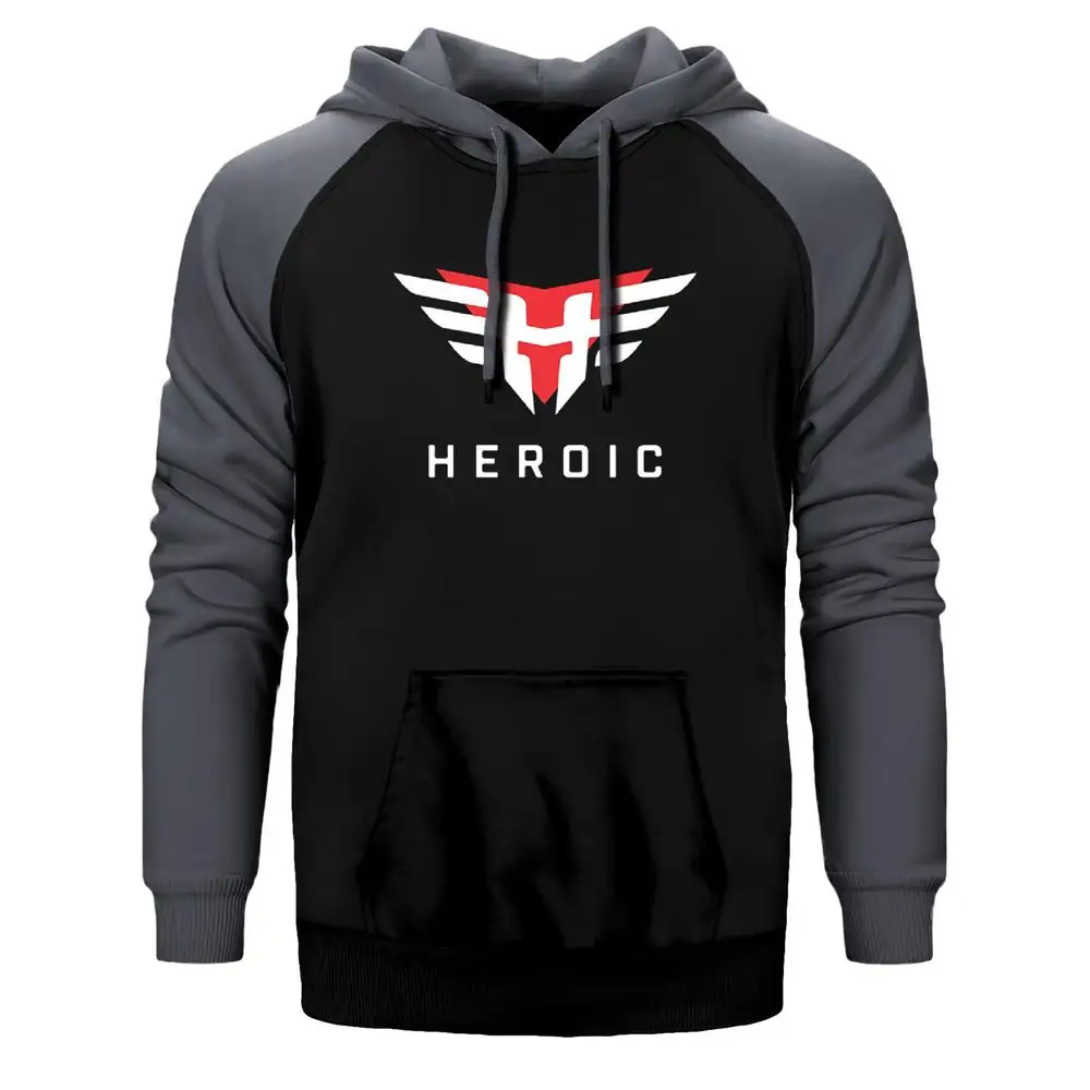 Heroic Hoodie, Double Color Raglan Sleeve Gray Sweatshirt